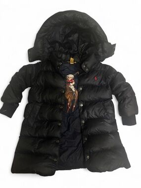 RARE Polo Ralph Lauren 2T Navy Down Puffer Jacket Polo Bear Embroidered Lining